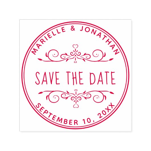 Tampon Auto-encreur Mariage Enregistrer la date Personnalisé Coeur Flo (Design)