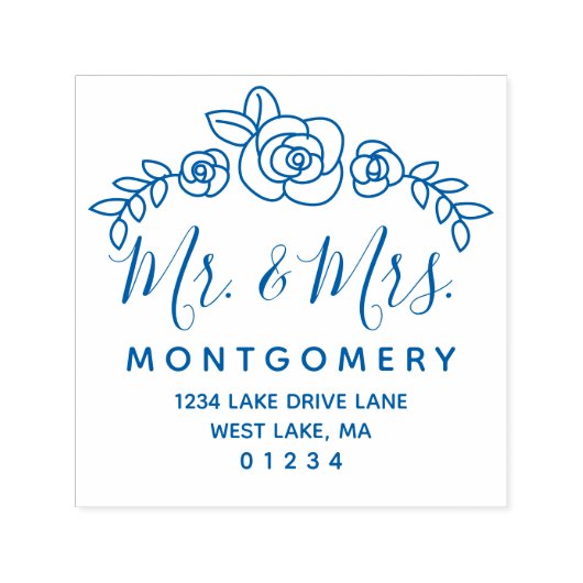 Tampon Auto-encreur Mariage Floral Rose Vine M. & Mme Adresse de retou (Design)