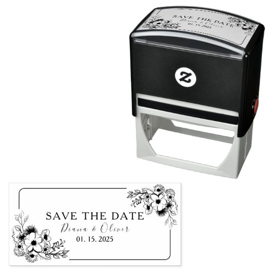 Tampon Auto-encreur Mariage floral Sauvegarder la date auto-allumage T (En situation)