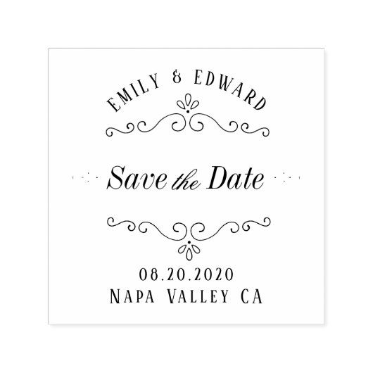 Tampon Auto-encreur Mariage florissant Enregistrer la date (Design)