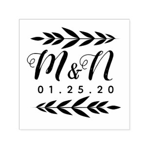 Tampon Auto-encreur Mariage Logo Branche Ornament Verdure Ornament