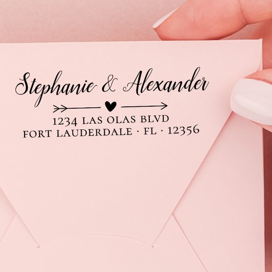 Tampon Auto-encreur Mariage moderne Adresse de retour Script manuscrit