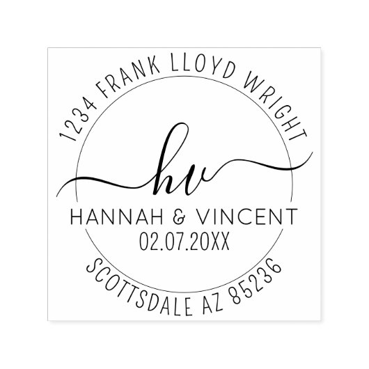 Tampon Auto-encreur Mariage Monogram Calligraphy Script Adresse de ret (Design)