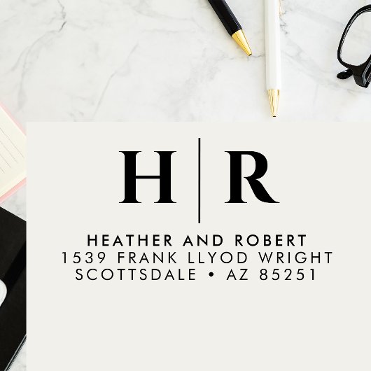 Tampon Auto-encreur Mariage Monogramme Simple Customisée Adresse de re