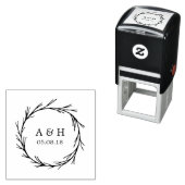 Tampon Auto-encreur Mariage Monogramme Wreath Self-Inking Timbre (En situation)