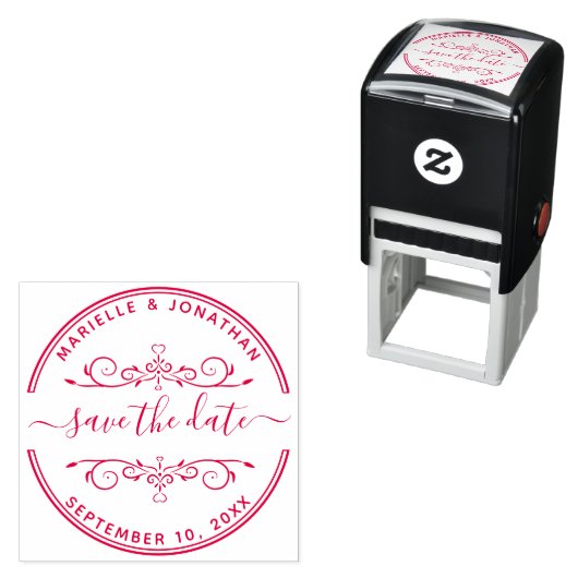 Tampon Auto-encreur Mariage Sauvegarder la date Moderne Script Coeurs (En situation)