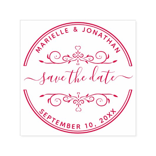 Tampon Auto-encreur Mariage Sauvegarder la date Moderne Script Coeurs (Design)