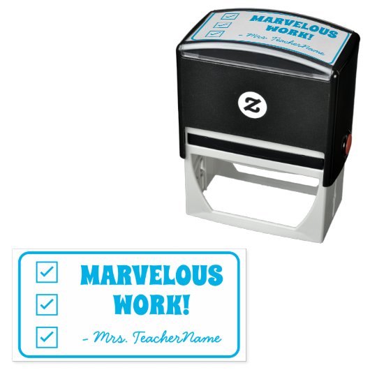 Tampon Auto-encreur "MARVELOUS WORK!" + Nom de l'éducateur Timbre en c (En situation)