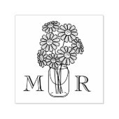 Tampon Auto-encreur Mason Jar Daisy Fleurs Mariage Monogrammes Initial (Design)