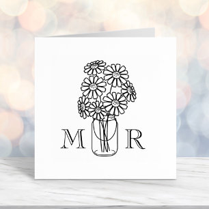 Tampon Auto-encreur Mason Jar Daisy Fleurs Mariage Monogrammes Initial