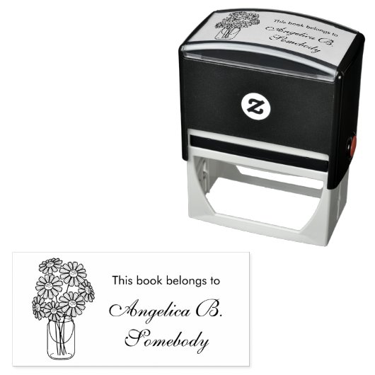 Tampon Auto-encreur Mason Jar Daisy Flowers Bouquet Bookplate (En situation)
