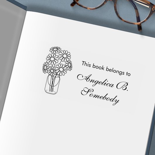 Tampon Auto-encreur Mason Jar Daisy Flowers Bouquet Bookplate