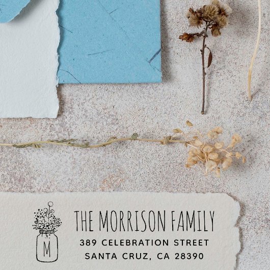 Tampon Auto-encreur Mason Jar Monogram Nom de famille Adresse de retou