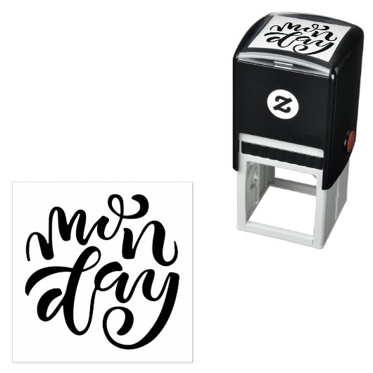 Tampon Auto-encreur Masque de la main Whimsical Lundi Script (En situation)