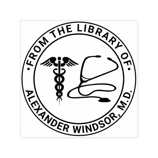 Tampon Auto-encreur Médecin Infirmière Caduceus Stethoscope Nom du liv (Design)