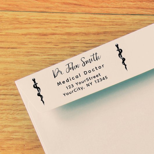 Tampon Auto-encreur Médicale Asclepius Modern Script Adresse de retour