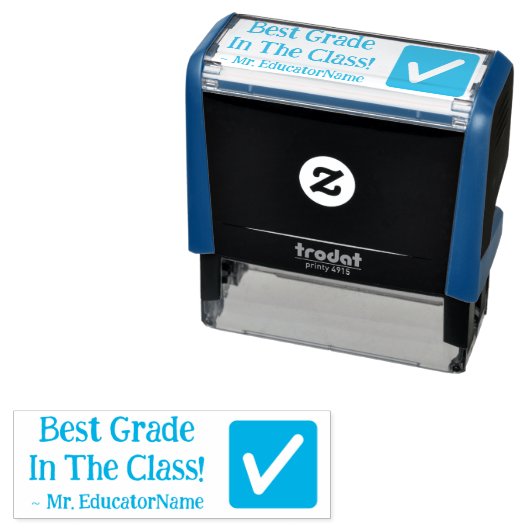 Tampon Auto-encreur "Meilleure Qualité En Classe !" Timbre en caoutcho (En situation)