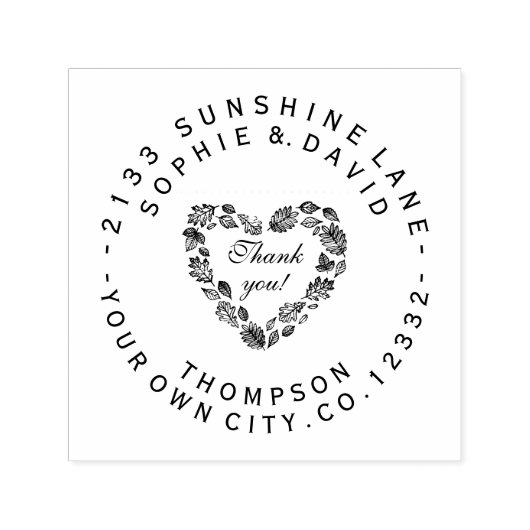 Tampon Auto-encreur Merci de couronne cardiaque Mariage circulaire Mon (Design)