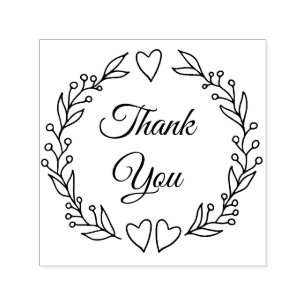 Tampon Auto-encreur Merci Script Doodle Botanique Mariage Wreath