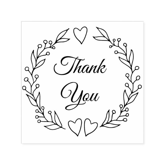 Tampon Auto-encreur Merci Script Doodle Mariage botanique Wreath (Design)