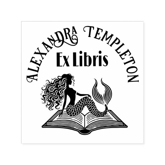 Tampon Auto-encreur Mermaid on Open Book with Ex Libris Name (Design)