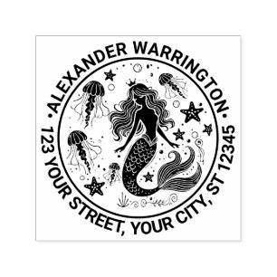 Tampon Auto-encreur Mermaid Starfish Jellfish Nom Adresse de retour