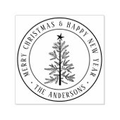 Tampon Auto-encreur Merry Christmas & Happy New Year Rustic Pine Tree  (Design)