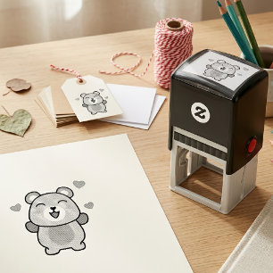 Tampon Auto-encreur Mignon ours en peluche Kawaii souriant avec des cœ