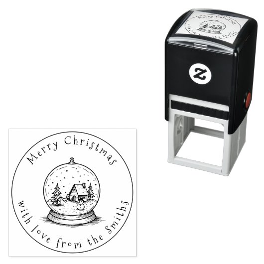 Tampon Auto-encreur Mignonne Snowman dans le Globe des neiges Joyeux N (En situation)