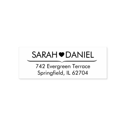 Tampon Auto-encreur Minimal Heart Line Custom Name & Address Wedding  (Design)