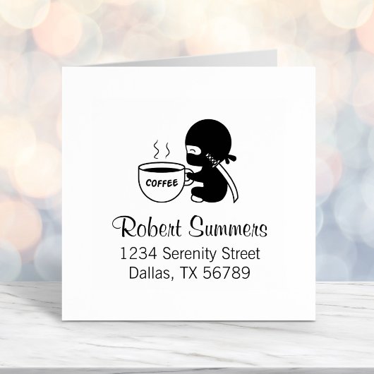 Tampon Auto-encreur Minuscule Ninja avec grande adresse de boîte à caf