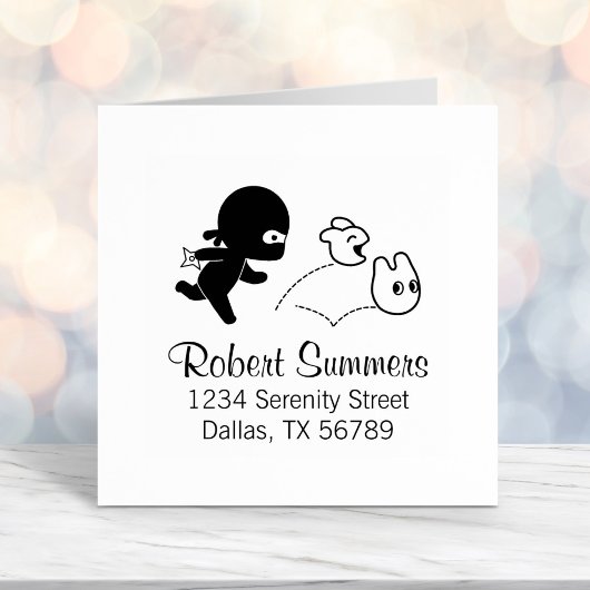 Tampon Auto-encreur Minuscule Ninja Chasse Dustbunnies Adresse