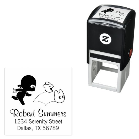 Tampon Auto-encreur Minuscule Ninja Chasse Dustbunnies Adresse (En situation)