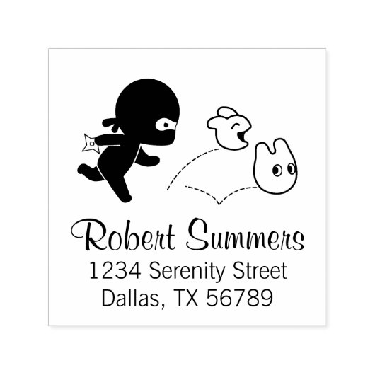 Tampon Auto-encreur Minuscule Ninja Chasse Dustbunnies Adresse (Design)