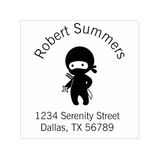 Tampon Auto-encreur Minuscule Ninja tenant l'adresse de l'arc étoile d (Design)