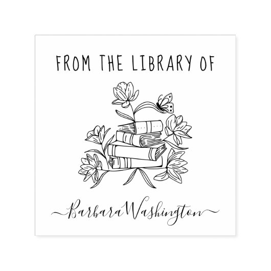 Tampon Auto-encreur Modern Hand-drawn Custom Library Book Butterfly (Design)