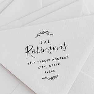 Tampon Auto-encreur Modern Laurel Nom de famille Adresse de retour