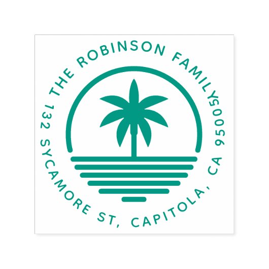 Tampon Auto-encreur Modern Palm Tree Silhouette Family Adresse de reto (Design)