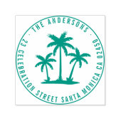 Tampon Auto-encreur Modern Palm Trees Round Nom de famille Retour Adre (Design)