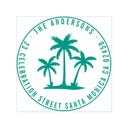 Tampon Auto-encreur Modern Palm Trees Round Nom de famille Retour Adre (Design)