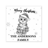 Tampon Auto-encreur Modern red merry cat snowflake Christmas kitten (Design)