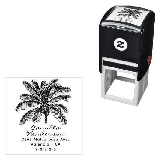 Tampon Auto-encreur Modern Rustic Palm Tree Adresse de retour personna (En situation)