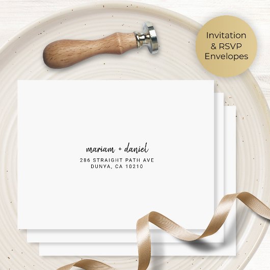 Tampon Auto-encreur Modern Simple Script Names Mariage Adresse de reto