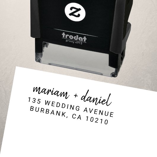 Tampon Auto-encreur Modern Simple Script Names Mariage Adresse de reto