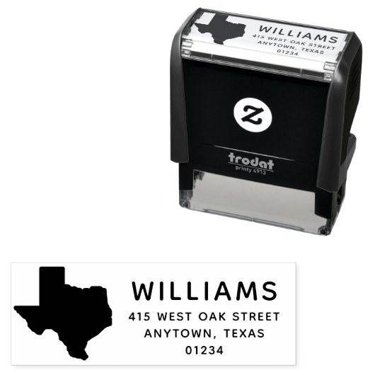 Tampon Auto-encreur Modern TEXAS State Shape Adresse de retour (En situation)