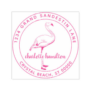 Tampon Auto-encreur Modern Tropical Flamingo Bird Return Address