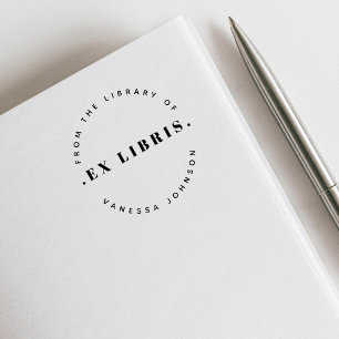 Tampon Auto-encreur Moderne Rétro Minimal Nom personnalisé Ex Libris L
