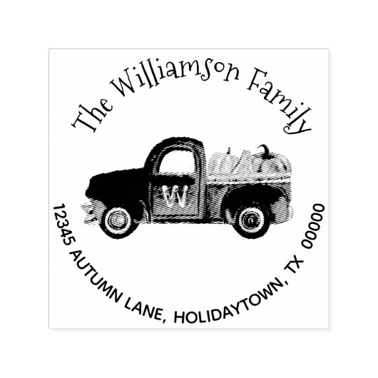 Tampon Auto-encreur Monogram Fall Citrouille Rustic Truck Adresse de r (Design)
