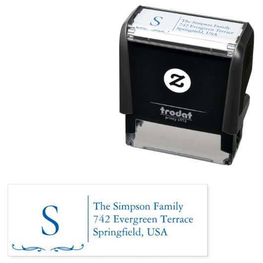 Tampon Auto-encreur Monogram Family Address Stamp (En situation)