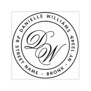 Tampon Auto-encreur Monogram Round Return Adresse Élégante Calligraphi